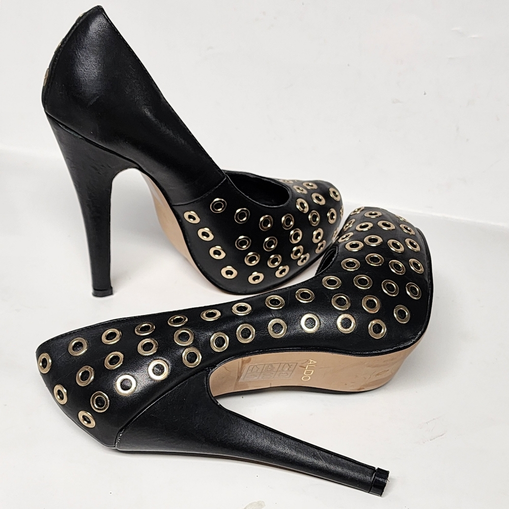 ALDO Womens shoes BLACK with GOLD RIVETING /STUDS    7 - Picture 6 of 12